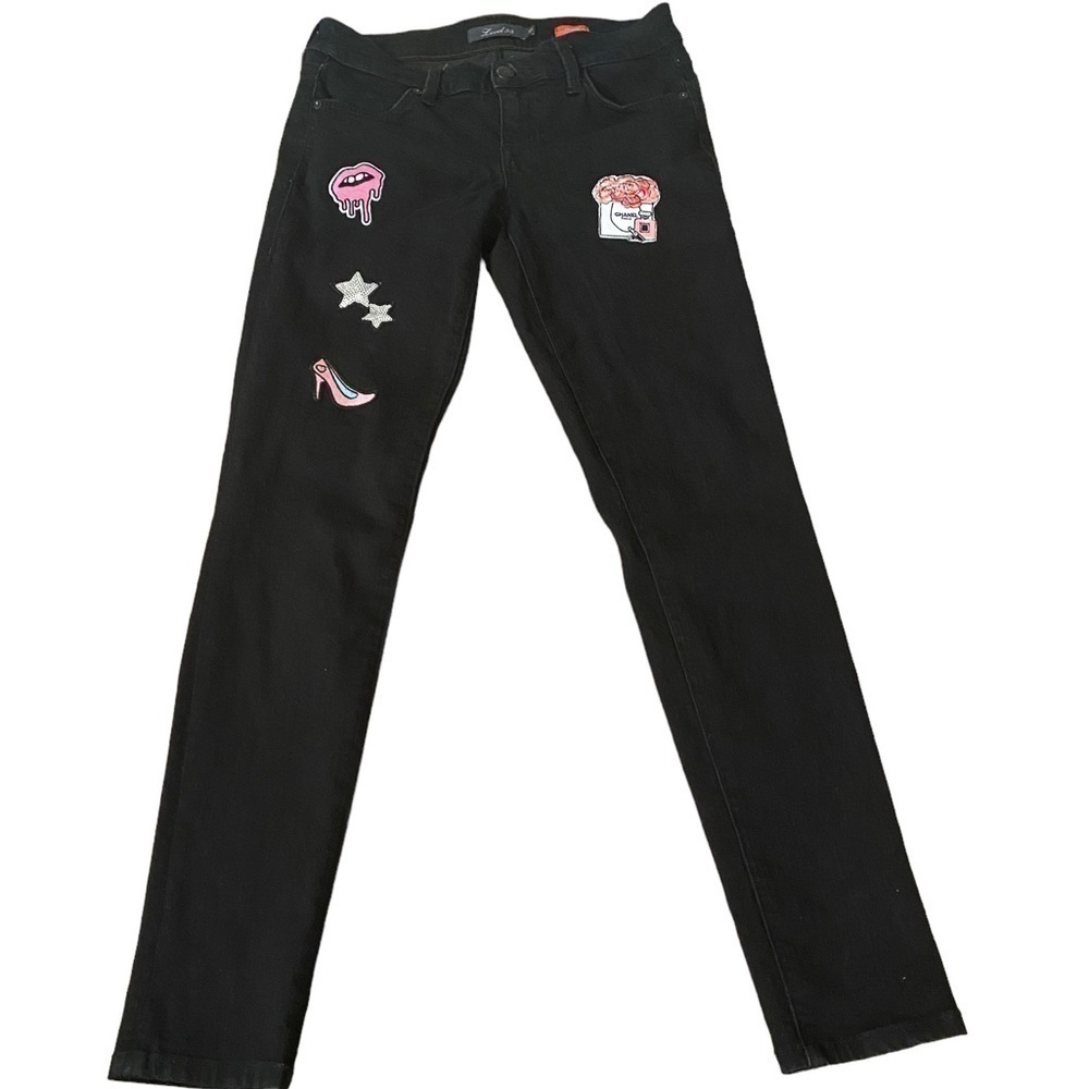 Level 99 Janice Ultra Skinny Black  Jeans With Patches and Sequin Stars Size 27